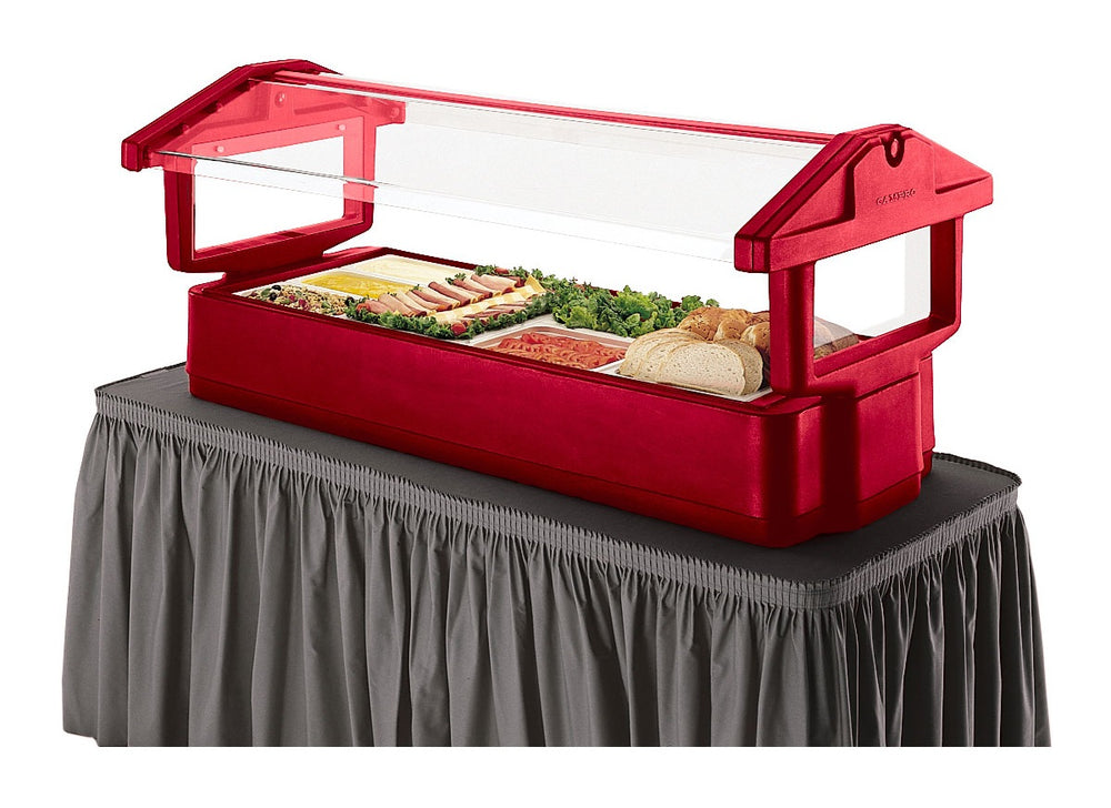 Cambro 6FBRTT158 Hot Red Tabletop Double-Sided Self-Serve Salad/Buffet Food Bar with Sneeze Guard 71-1/2" - (5) Full Size Pan/Capacity
