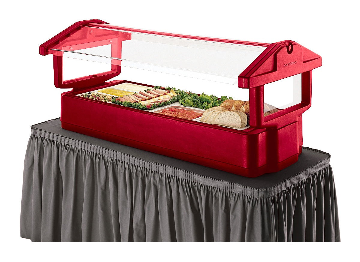 Cambro 6FBRTT158 Hot Red Tabletop Double-Sided Self-Serve Salad/Buffet Food Bar with Sneeze Guard 71-1/2" - (5) Full Size Pan/Capacity