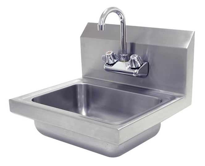 Advance Tabco 7-PS-EC-X Special Value Stainless Steel Wall Mounted Hand Sink 17" with Splash Mount Gooseneck Faucet and 14" x 10" x 5" Deep Bowl
