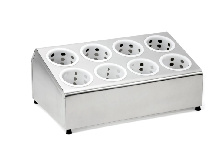 TableCraft 7082 Stainless Steel Flatware Cylinder Holder w/ Eight Holes, Two-Tier