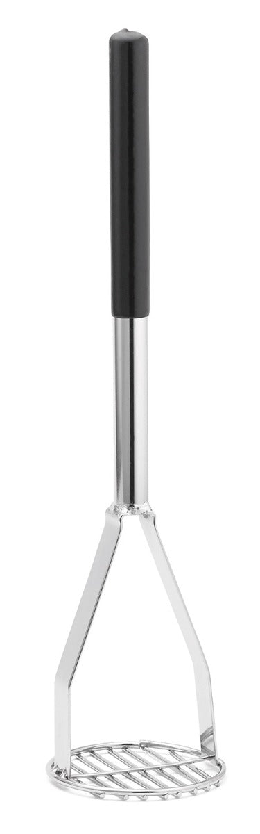 TableCraft 7319 Chrome-Plated Steel Potato Masher with 4-1/2" Round Face and Black Vinyl Handle 19-3/4"OAL - 4/Case
