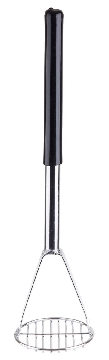 TableCraft 7319 Chrome-Plated Steel Potato Masher with 4-1/2" Round Face and Black Vinyl Handle 19-3/4"OAL - 4/Case