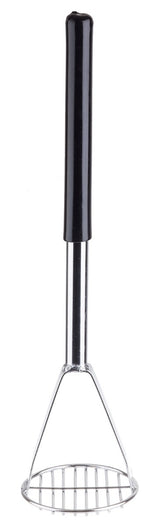 TableCraft 7319 Chrome-Plated Steel Potato Masher with 4-1/2" Round Face and Black Vinyl Handle 19-3/4"OAL - 4/Case