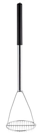 TableCraft 7324 Chrome-Plated Steel Potato Masher with 6" Round Face and Black Vinyl Handle 24"OAL