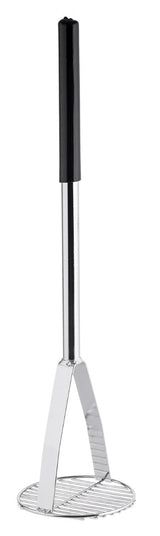 TableCraft 7324 Chrome-Plated Steel Potato Masher with 6" Round Face and Black Vinyl Handle 24"OAL