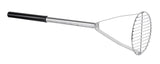 TableCraft 7324 Chrome-Plated Steel Potato Masher with 6" Round Face and Black Vinyl Handle 24"OAL
