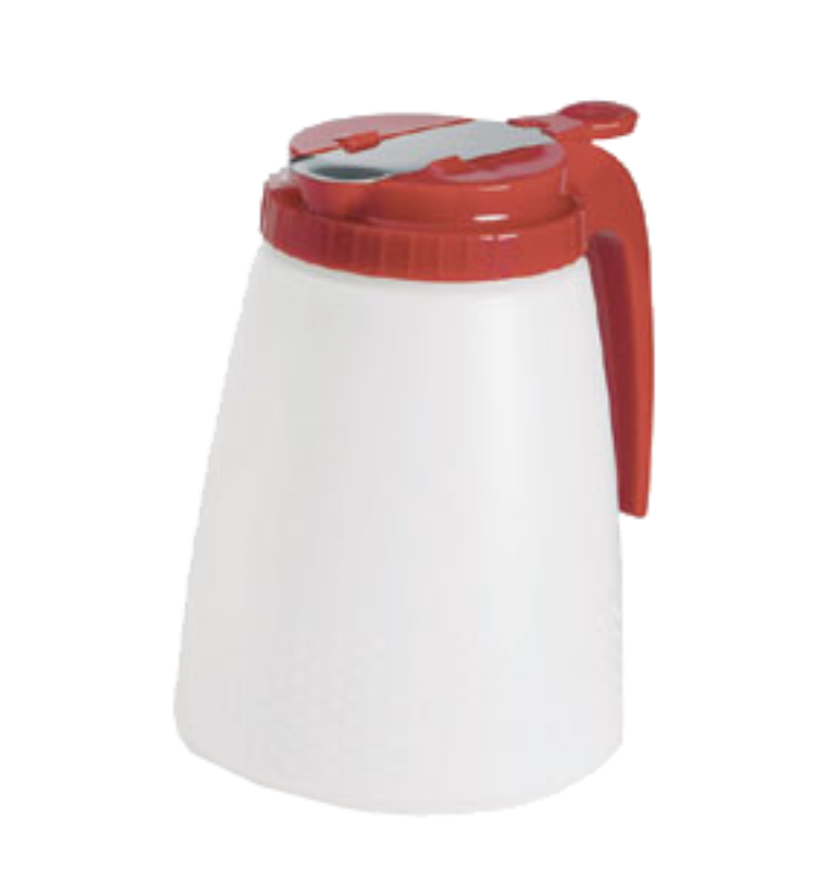 TableCraft 748R 48 oz All Purpose Cylindrical Dripcut Server - White Polyethylene, Red ABS Top