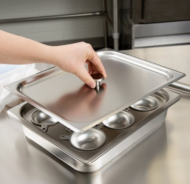 Vollrath 75070 Egg Poacher/Juice Glass Holder - 1/2 Size, Pan, Plate, Cover, 8 Cups, Stainless