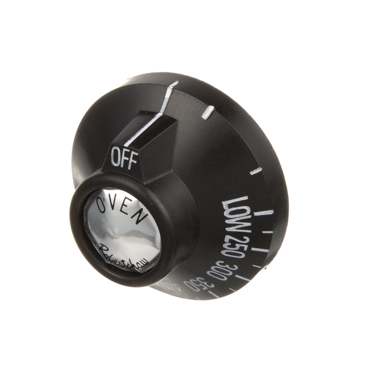 AllPoints 8008802 Oven Knob Fixed Dial with Off and Low plus 250 - 500F Temperature Range 2-3/8" dia. - Black - for Vulcan Hart