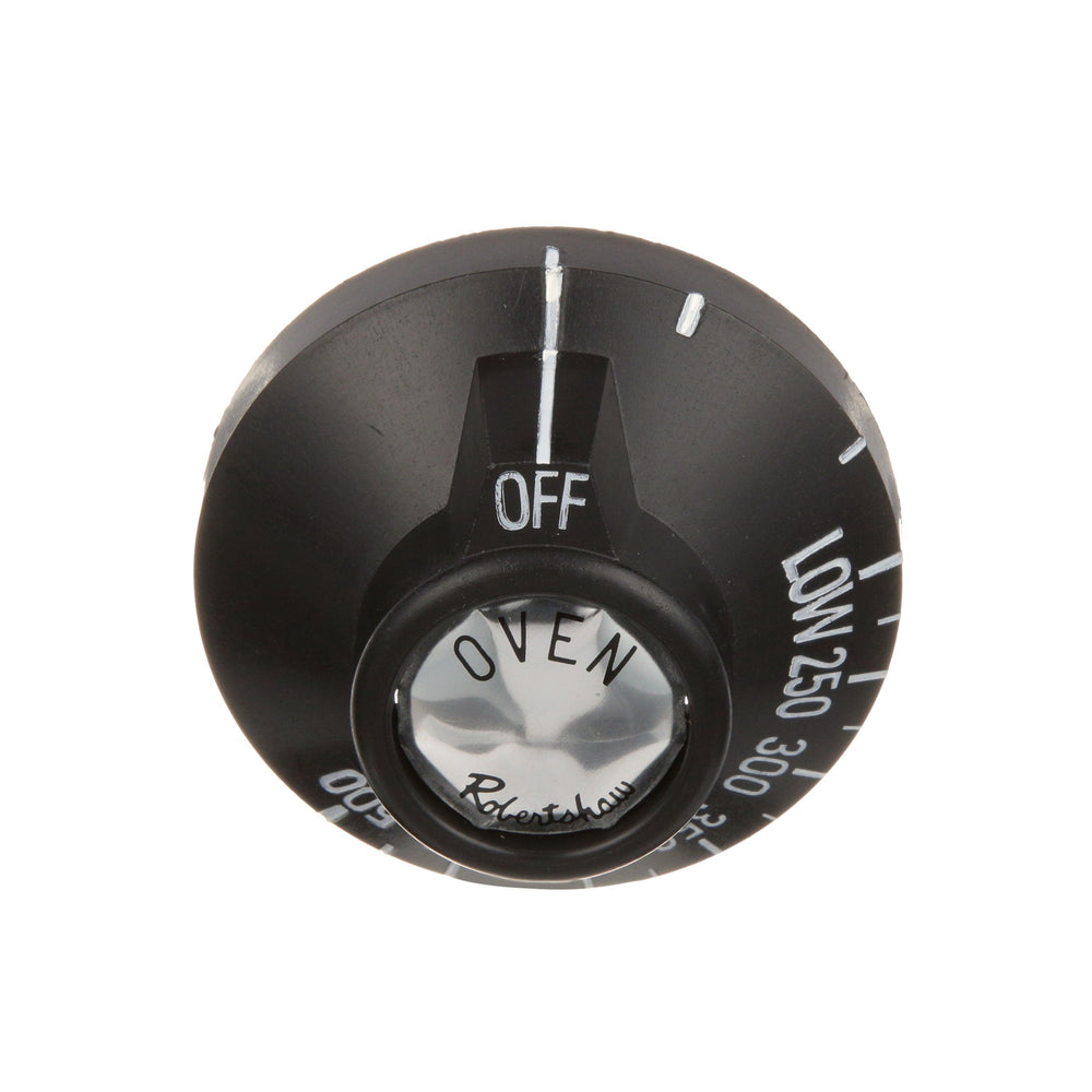 AllPoints 8008802 Oven Knob Fixed Dial with Off and Low plus 250 - 500F Temperature Range 2-3/8" dia. - Black - for Vulcan Hart