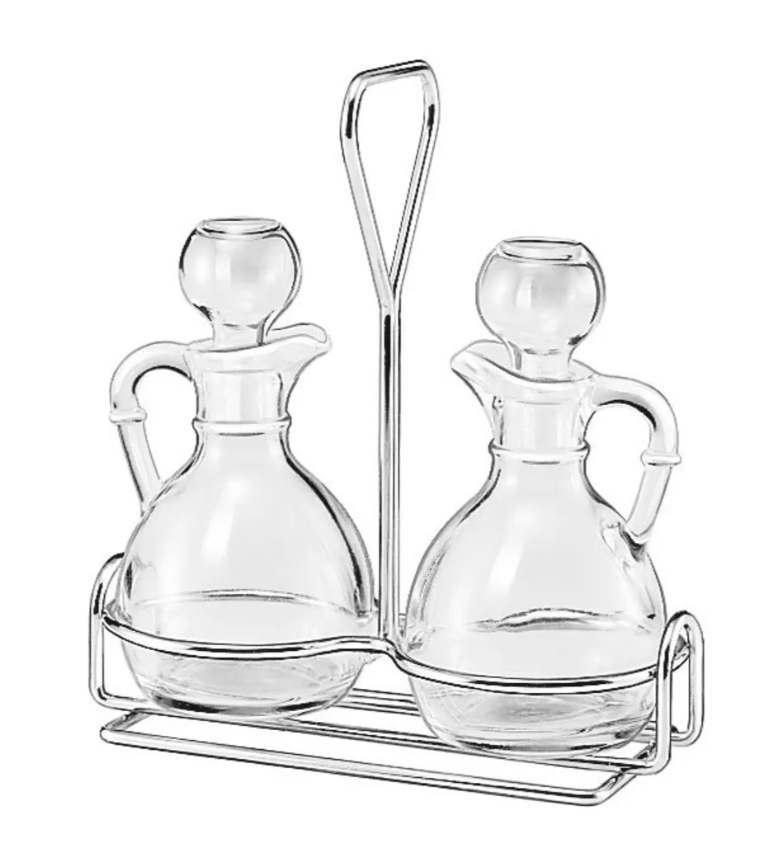 Libbey 80371 6 oz Cruet Set w/ Wire Rack & Glass Stoppers - Glass, Clear