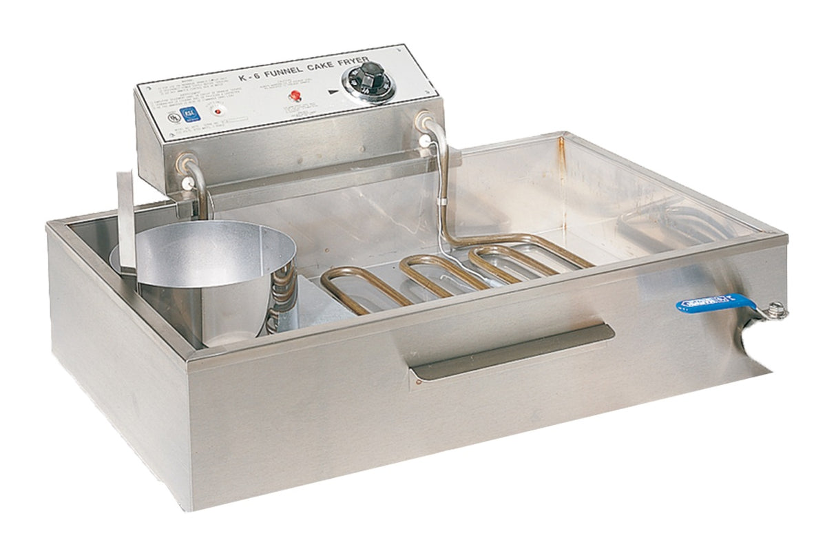 Gold Medal 8075 K-6 Electric Shallow Funnel Cake Fryer - (1) 35 lbs. Vat with (4) 8" or (5) 6" Cake Capacity - 230v