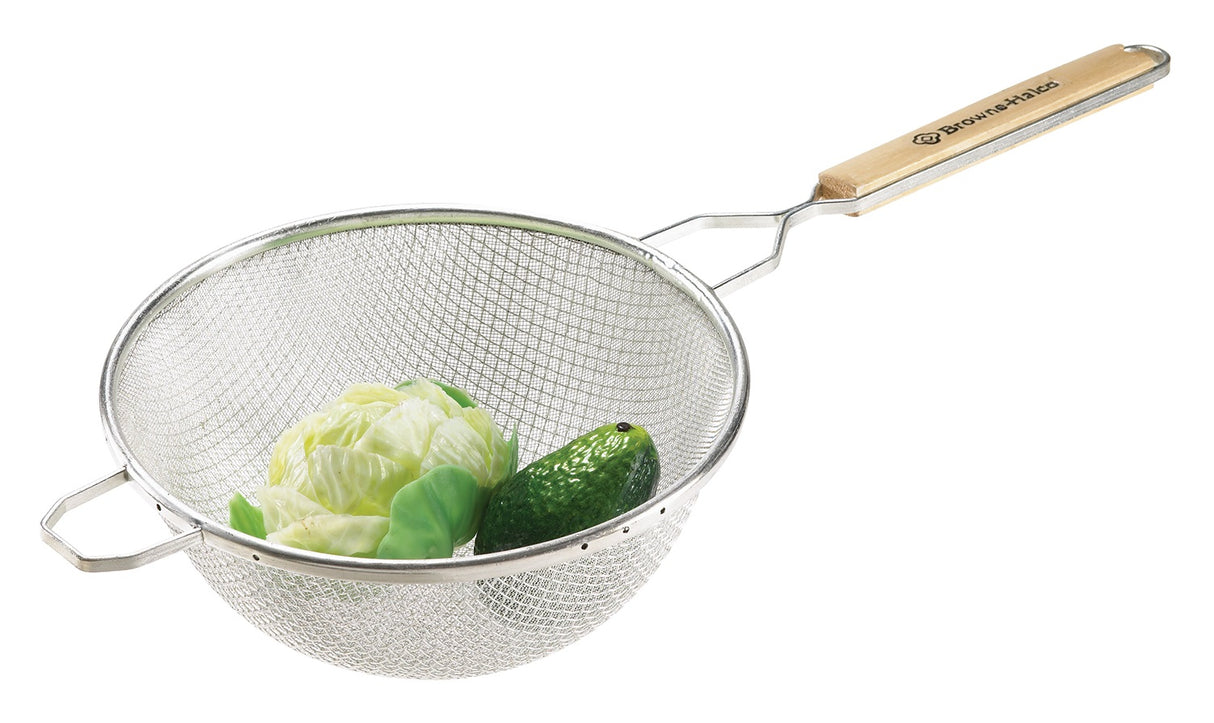 Browne 8099 Tin Fine Double Mesh Strainer with 10-4/5" dia. Bowl and 9" Wood Handle