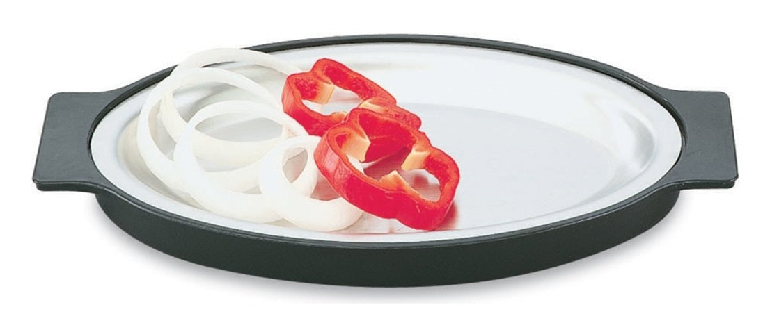Vollrath 81170 Stainless Steel Oval Sizzling Steak Platter with Polyester Underliner 8-1/4" x 13-3/4" - 12/Case