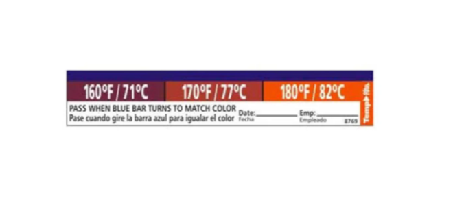 Taylor 8769 Adhesive Dishwasher Temperature Labels, 160, 170 & 180 F Degrees - 12ea/Case