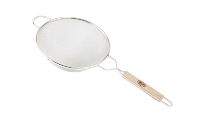 TableCraft 89 Tin-Plated Medium Single Mesh Strainer with 10-1/4" dia. Bowl and Wood Handle - 12/Case