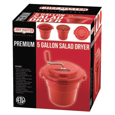 Chef Master 90005 Premium Plastic Manual Salad Dryer / Spinner with Brake 5 gal. - Red