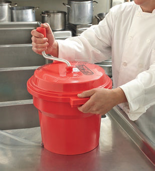 Chef Master 90005 Premium Plastic Manual Salad Dryer / Spinner with Brake 5 gal. - Red