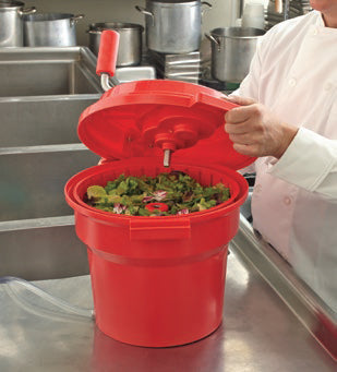 Chef Master 90005 Premium Plastic Manual Salad Dryer / Spinner with Brake 5 gal. - Red