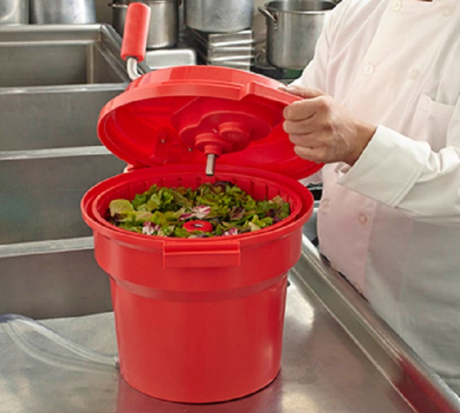 Chef Master 90012 Premium Plastic Manual Salad Dryer / Spinner with Brake 2-1/2 gal. - Red