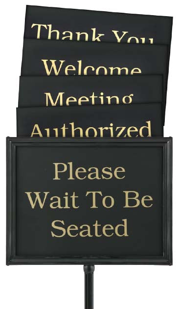 Chef Master 90033 Black Aluminum Changeable Hostess / Teller Sign with 15 Messages 60"H