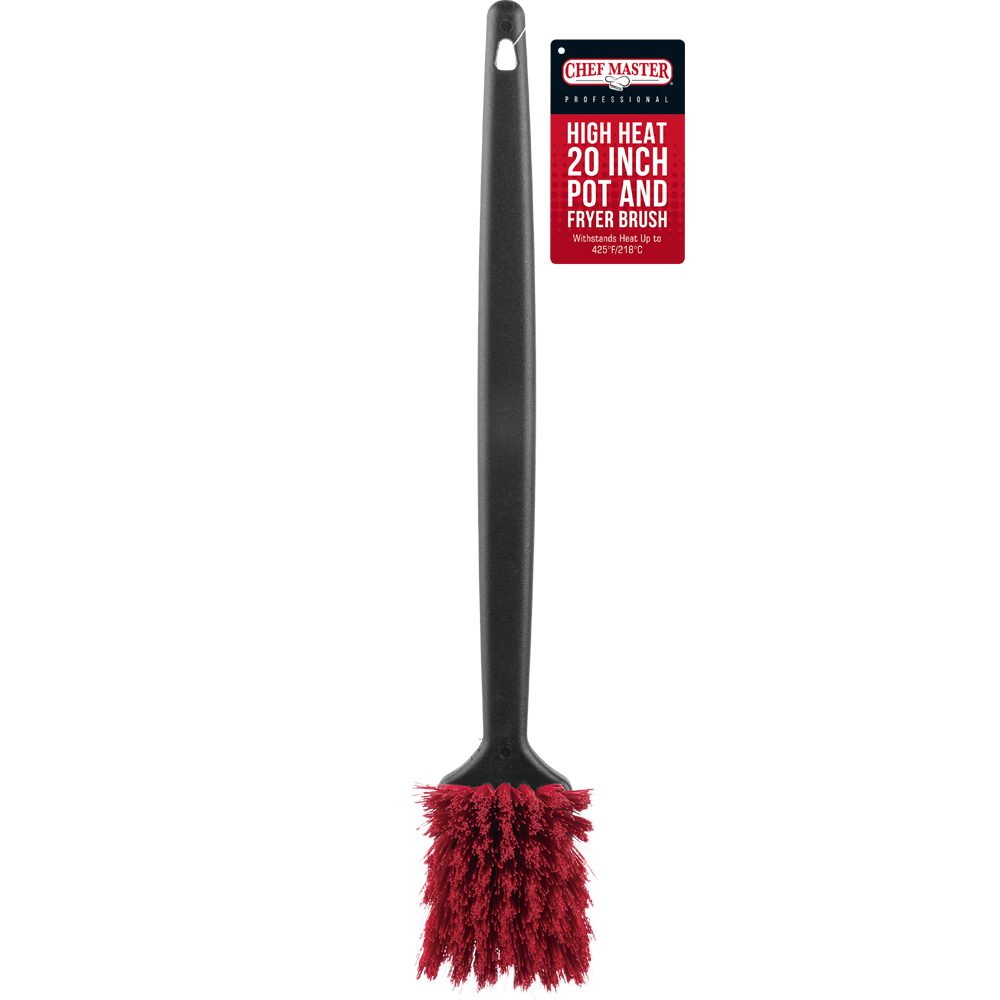 Chef Master 90049 High Heat Pot Brush with Red Nylon Bristles and Black Plastic Handle 20"