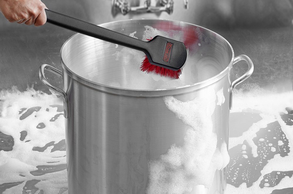 Chef Master 90049 High Heat Pot Brush with Red Nylon Bristles and Black Plastic Handle 20"