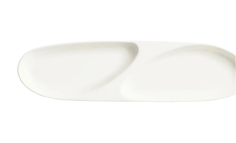 Libbey 905356913 14-1/2" x 3-3/4" Oblong Slenda Tray w/2 Compartments - Porcelain, White Royal Rideau
