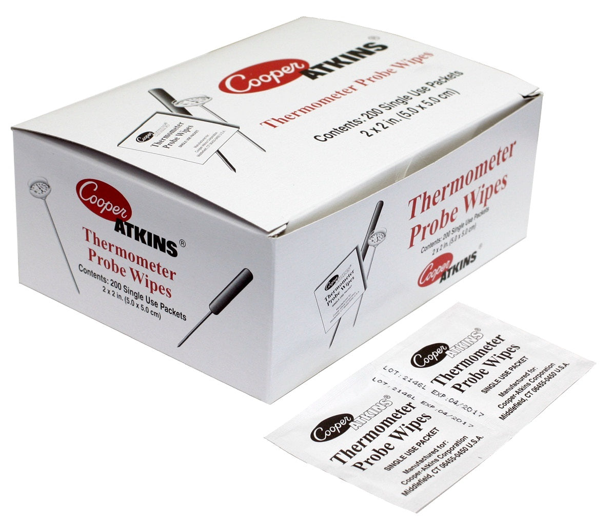 Cooper-Atkins 9150-0-8 200-Count Anti-Bacterial Thermometer Probe Wipes 2" x 2" - 10 Boxes/Case