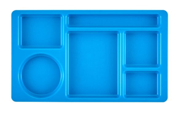Cambro 915CW168 Plastic Rectangular Tray w/ (6) Compartments, 8 3/4" x 15", Blue - 24ea/Case