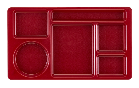 Cambro 915CW416 Plastic Rectangular Tray w/ (6) Compartments, 8 3/4" x 15", Cranberry - 24ea/Case