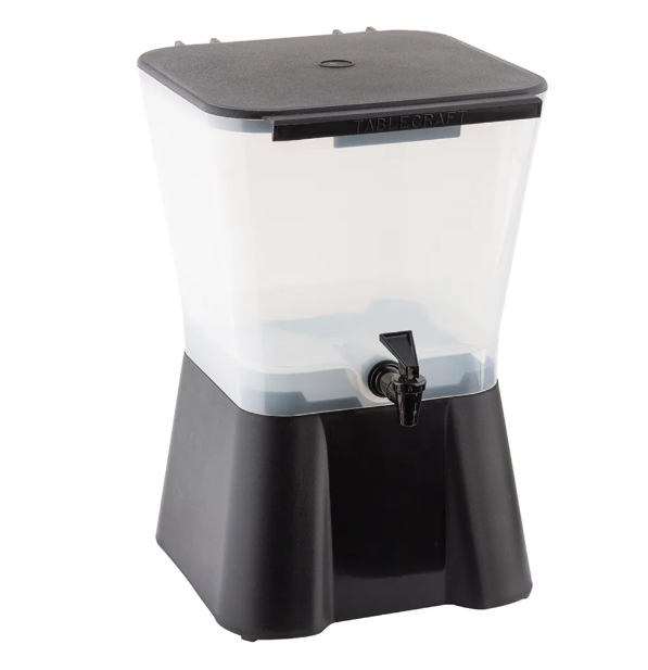 TableCraft 953 Polypropylene Square Non-Insulted Beverage Dispenser with Single Translucent Bowl, Black Base and Standard Tomlinson Faucet 3 gal.