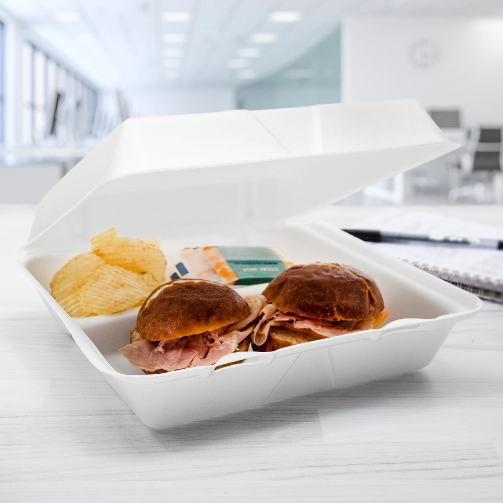 Dart 95HT3R 3 Comp Foam Hinged Container 9-1/2" (Case of 200) Restaurant Disposable Container