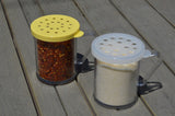 Cambro 96SKRC135 Camwear Polycarbonate Shaker/Dredge with Handle & Yellow Lid for Cheese 10 oz. - Clear