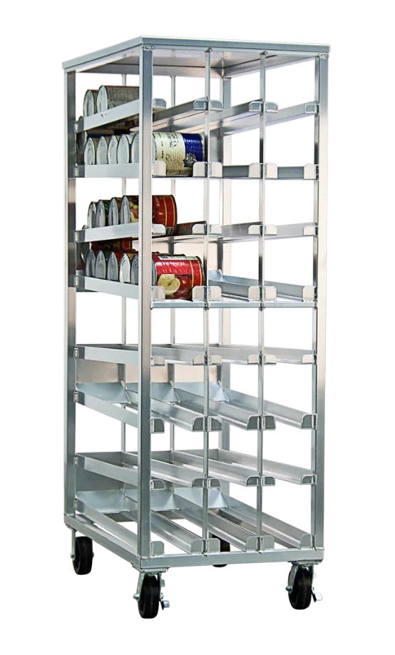 New Age 97294CK FIFO Heavy-Duty Aluminum Mobile Can Rack with Sloped Glides - Holds (156) #10 Cans