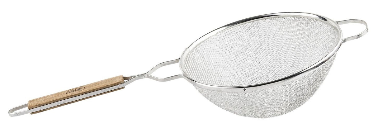 TableCraft 99 Tin-Plated Medium Double Mesh Strainer with 10-1/4" dia. Bowl and Wood Handle