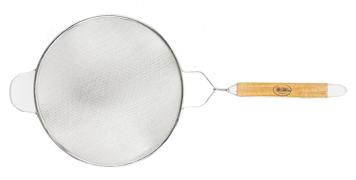 TableCraft 99 Tin-Plated Medium Double Mesh Strainer with 10-1/4" dia. Bowl and Wood Handle