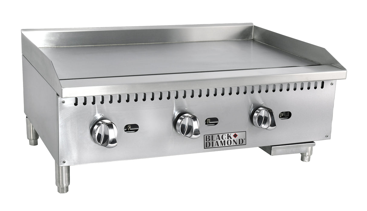 Adcraft BDECTG-36/NG Black Diamond Countertop Standard Natural Gas Griddle with 3 Burners 36" - 90,000 BTU