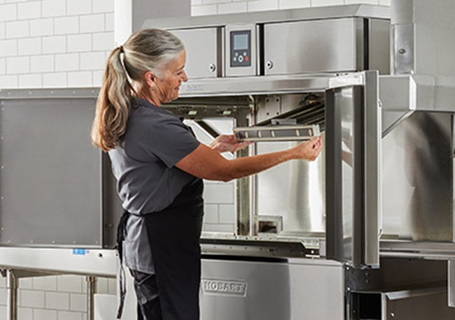 Hobart CL44EN-BAS 1-Tank High Temp Conveyor Dishwasher with Booster Heater - Left to Right - 202 racks/hr - 480v/3, 18 kW
