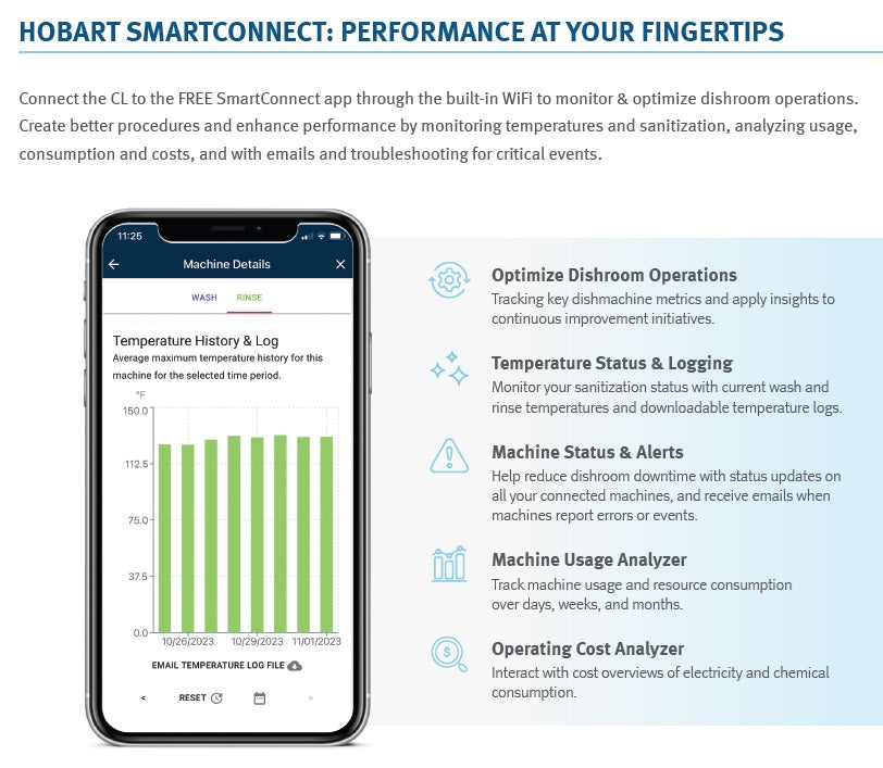 Hobart CL44EN-BAS 1-Tank High Temp Conveyor Dishwasher with Booster Heater - Left to Right - 202 racks/hr - 480v/3, 18 kW