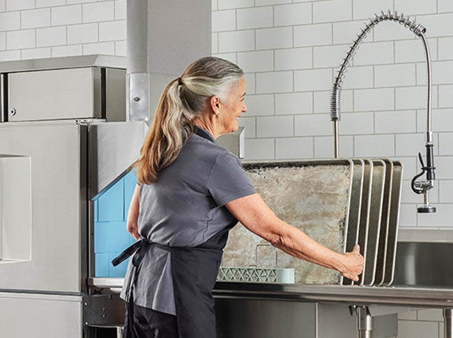 Hobart CL44EN-BAS 1-Tank High Temp Conveyor Dishwasher with Booster Heater - Left to Right - 202 racks/hr - 208v/3, 18 kW