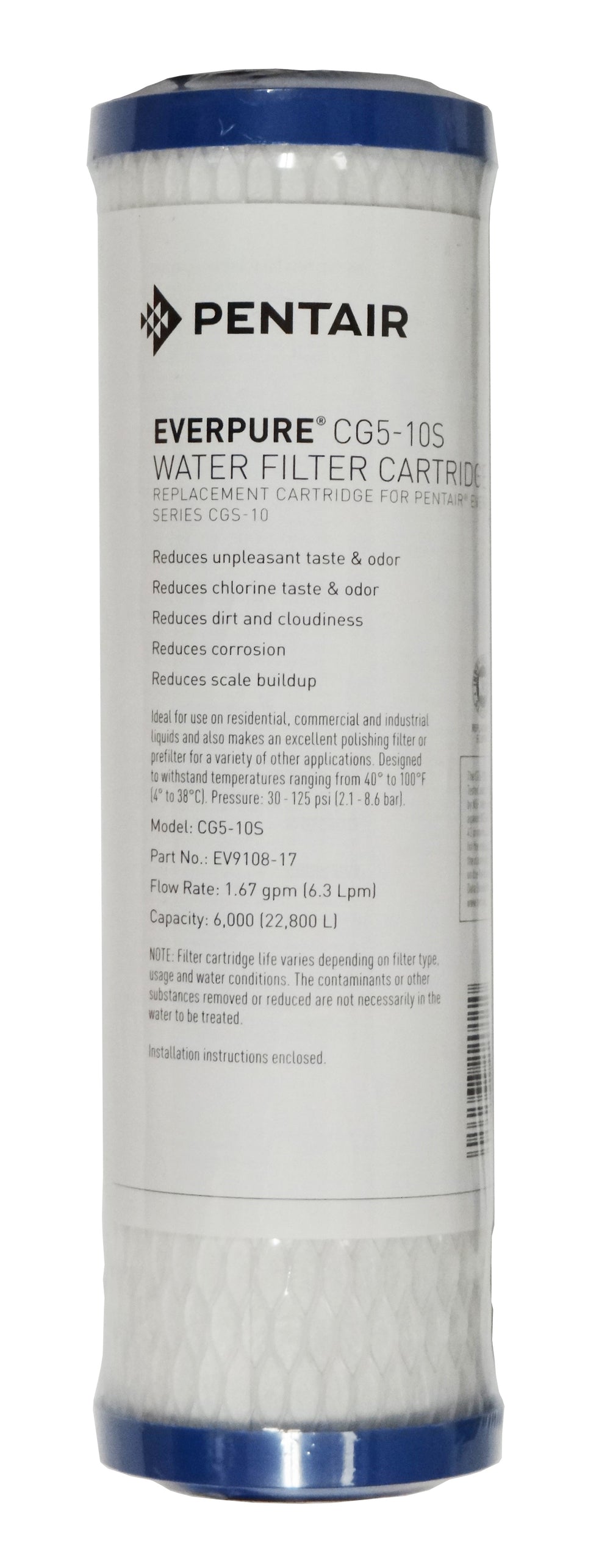 Everpure EV910817 CG5-10S 10" Drop-In Replacement Water Filter Cartridge - 5 Micron Rating and 1.67 GPM