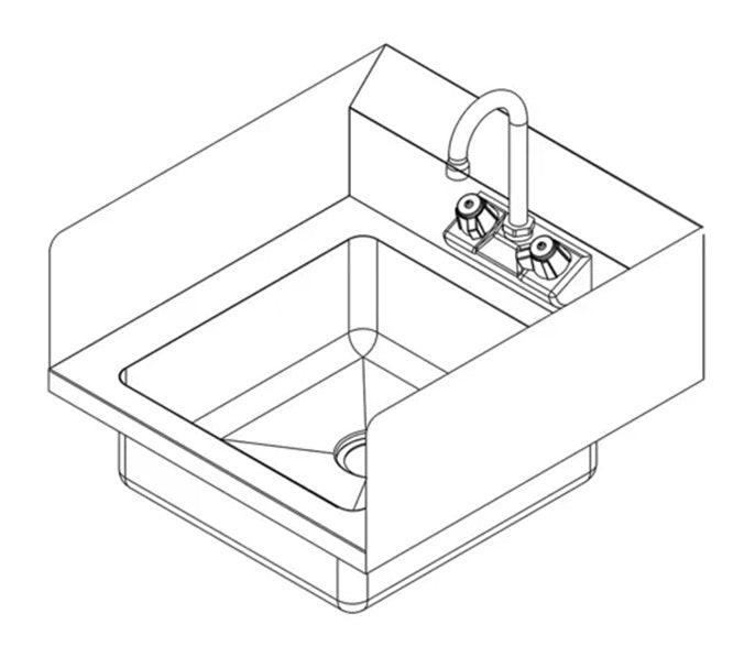 Falcon HS-17SS Stainless Steel Wall Mounted Hand Sink 17" with 8" Splash Mount Gooseneck Faucet, Dual Side Splash and 14" x 10" x 5" Deep Bowl