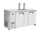 Atosa MKC68GR Stainless Steel 2-Section 2 Solid Door 2 Dual Tap Direct Draw Beer Cooler 68" - Holds (3) Half Barrels - 115v