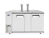 Atosa MKC68GR Stainless Steel 2-Section 2 Solid Door 2 Dual Tap Direct Draw Beer Cooler 68" - Holds (3) Half Barrels - 115v
