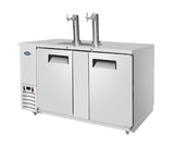 Atosa MKC68GR Stainless Steel 2-Section 2 Solid Door 2 Dual Tap Direct Draw Beer Cooler 68" - Holds (3) Half Barrels - 115v