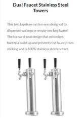 Atosa MKC68GR Stainless Steel 2-Section 2 Solid Door 2 Dual Tap Direct Draw Beer Cooler 68" - Holds (3) Half Barrels - 115v