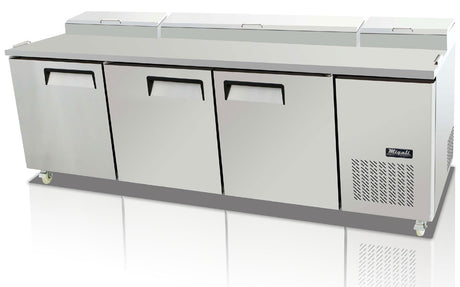 Migali C-PP93-HC Competitor Series 3-Section 3 Solid Door Refrigerated Pizza Prep Table 93" - Holds (12) 1/3 size pans - 26 cu. ft. - 115v