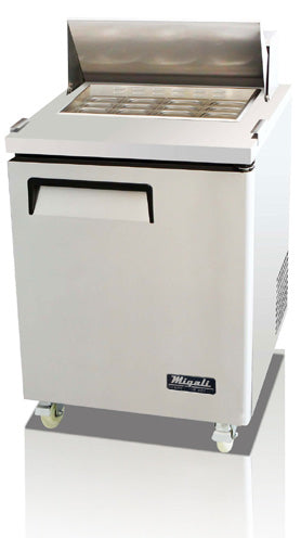 Migali C-SP27-12BT-HC Competitor Series 1-Section 1 Solid Door Big Top Refrigerated Salad/Sandwich Prep Table 27" - Holds (12) 1/6 size panss - 7.9 cu.ft. - 115v