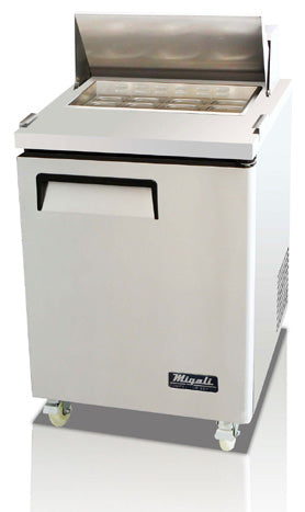 Migali C-SP27-8-HC Competitor Series 1-Section 1 Solid Door Standard Top Refrigerated Salad/Sandwich Prep Table 27" - Holds (8) 1/6 size panss - 6.5 cu.ft. - 115v